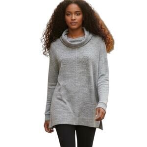 A New Day Women's Tunic Sweater M Heather Gray Cowl Neck Long Sleeve Slit Hem